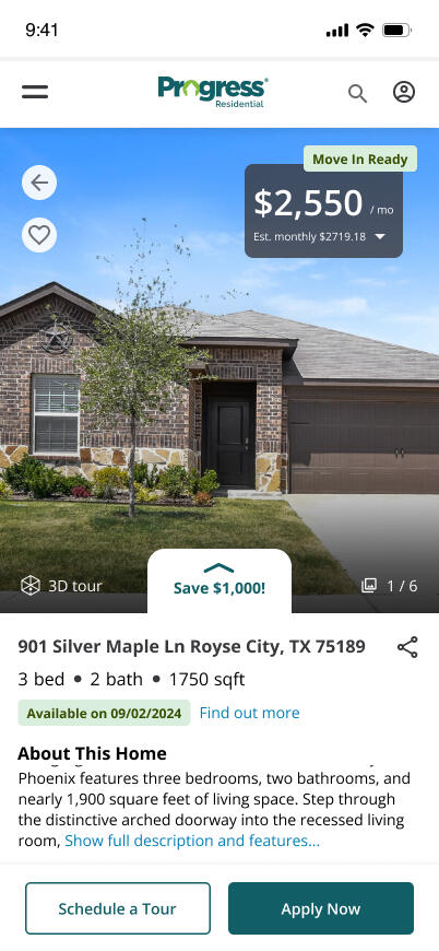 Progress Residential Product Description page